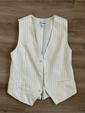 Steve Madden Cream Vest with Navy Pinstripes
